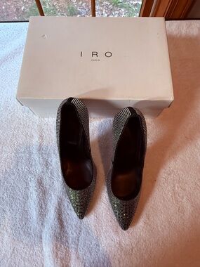 IRO Paris Black Crystal Pointed Toe Pumps